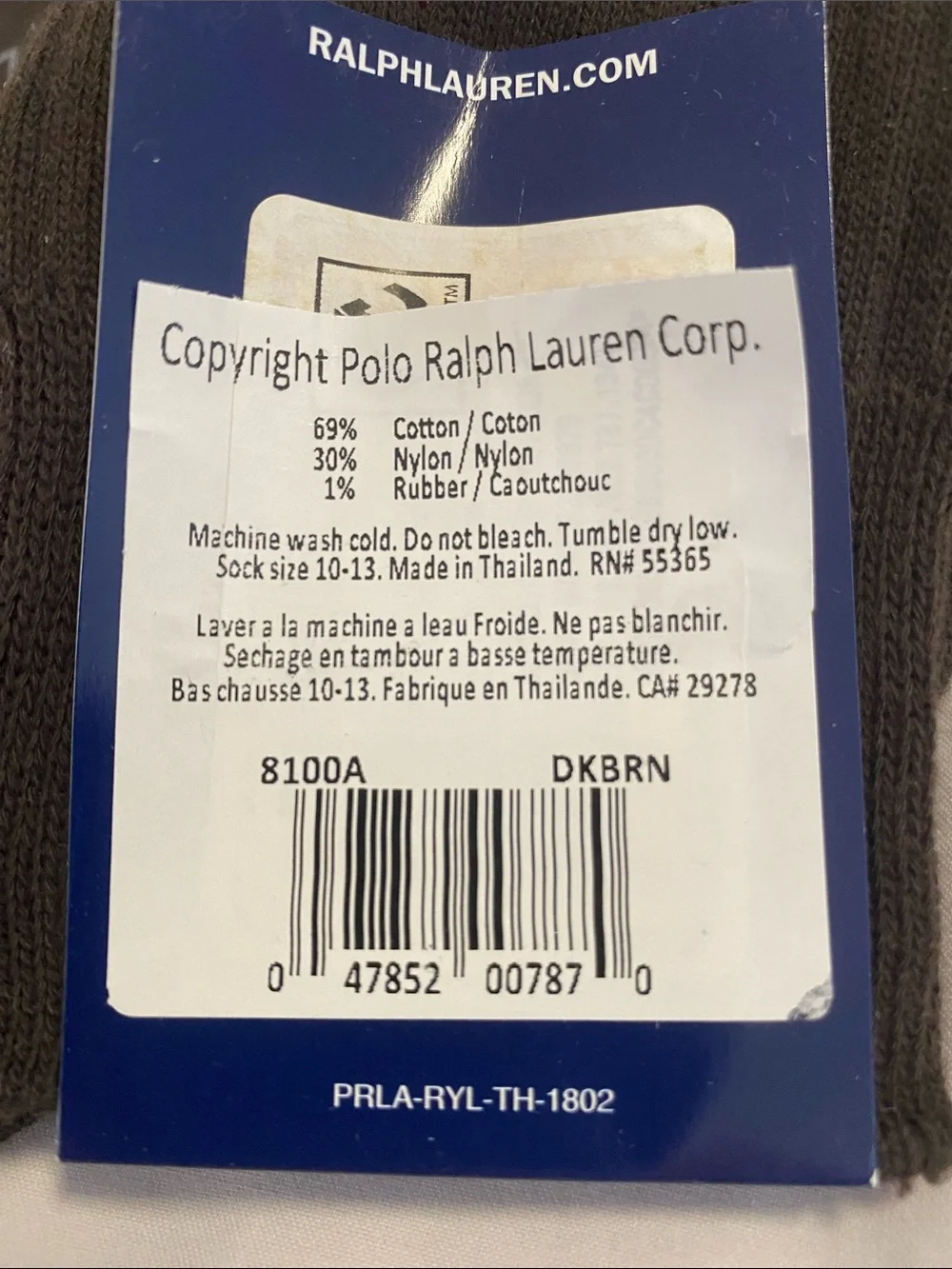 Polo by Ralph Lauren Dark Brown Ribbed Dress Sock with Red Pony
